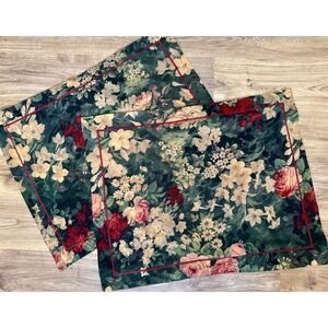 Christmas 1990s Luxury 2 Pillow Shams STD Williamsburg Jewel Floral Green Red